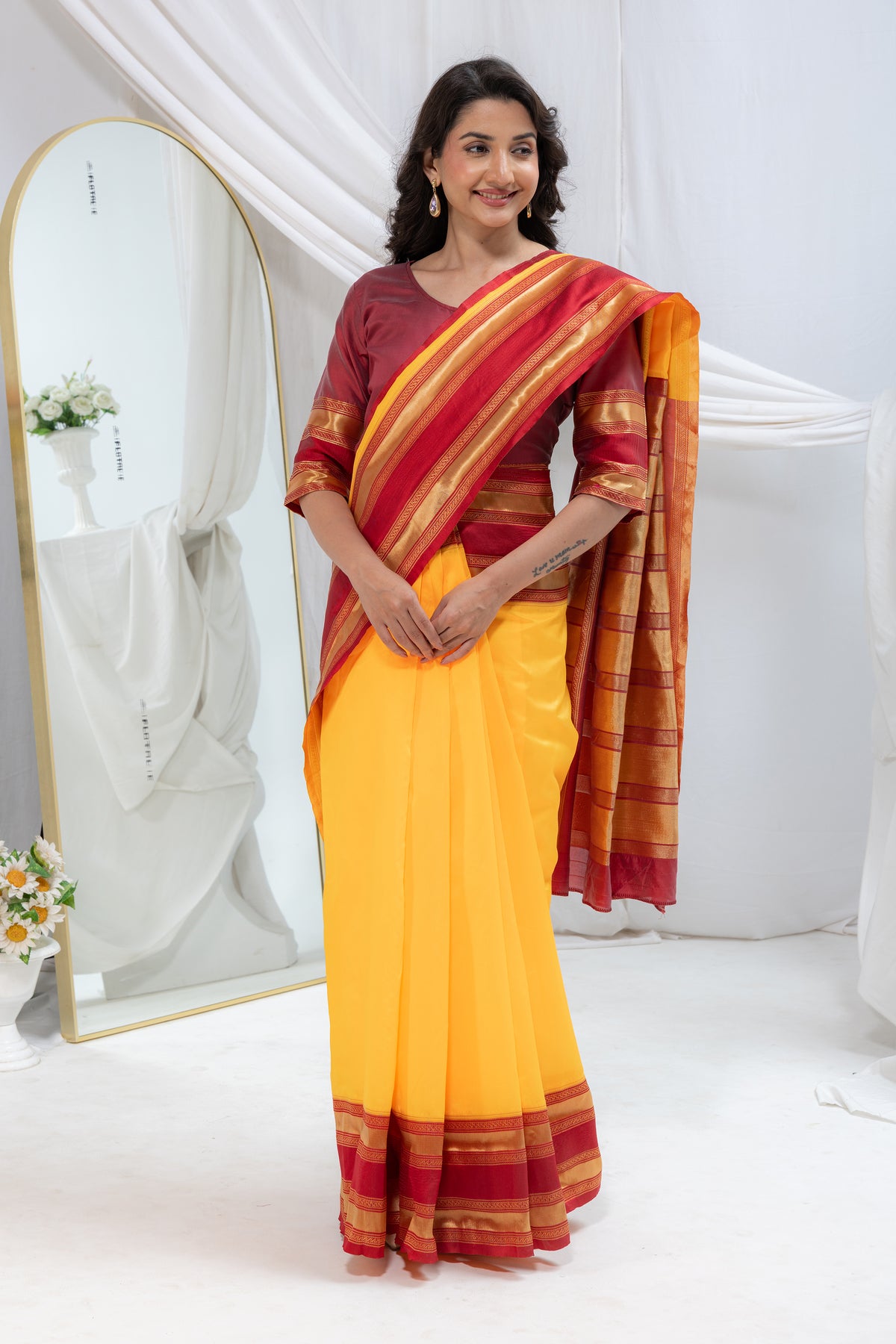 READY-TO-WEAR MYSORE SILK SAREE GOWN-EFFORTLESS PARTY WEAR FOR WOMEN