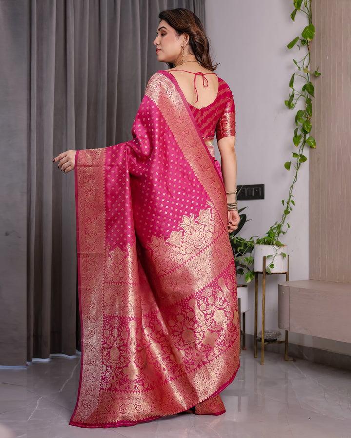 Magenta Pink Pure Kanjivaram Silk Saree with Golden Zari Weaving