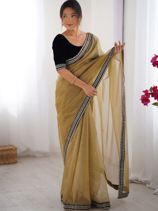 SOFT TWIL NET SILK EMBROIDERY WORK SAREE