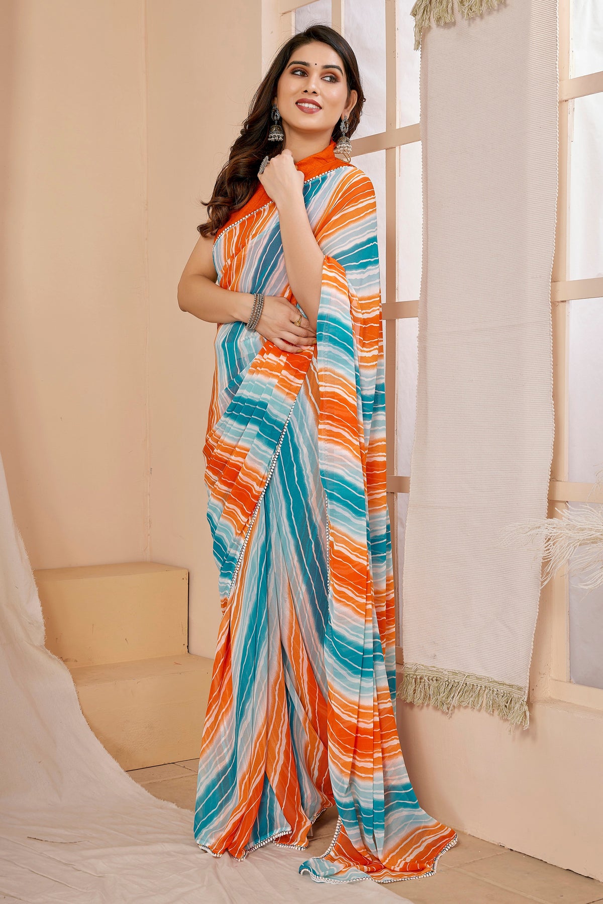 1-MIN READY TO WEAR SAREE IN HEAVY GEORGETTE WITH BANGLORI BLOUSE