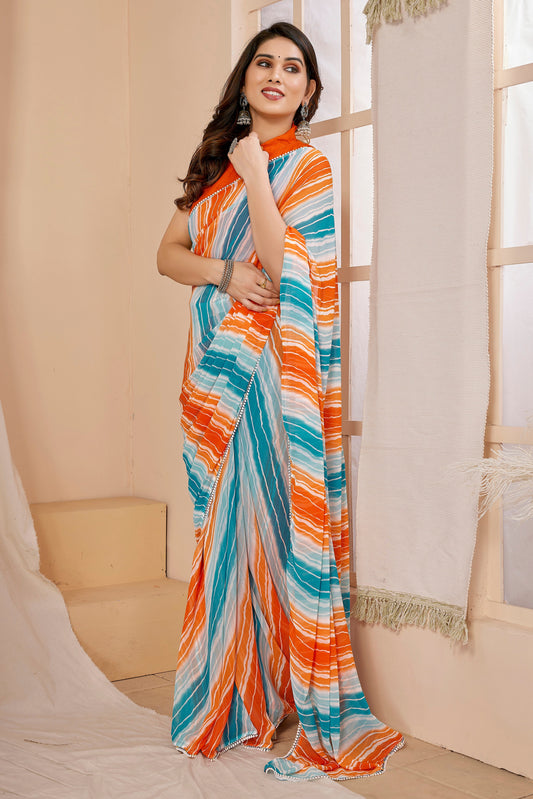 1-MIN READY TO WEAR SAREE IN HEAVY GEORGETTE WITH BANGLORI BLOUSE