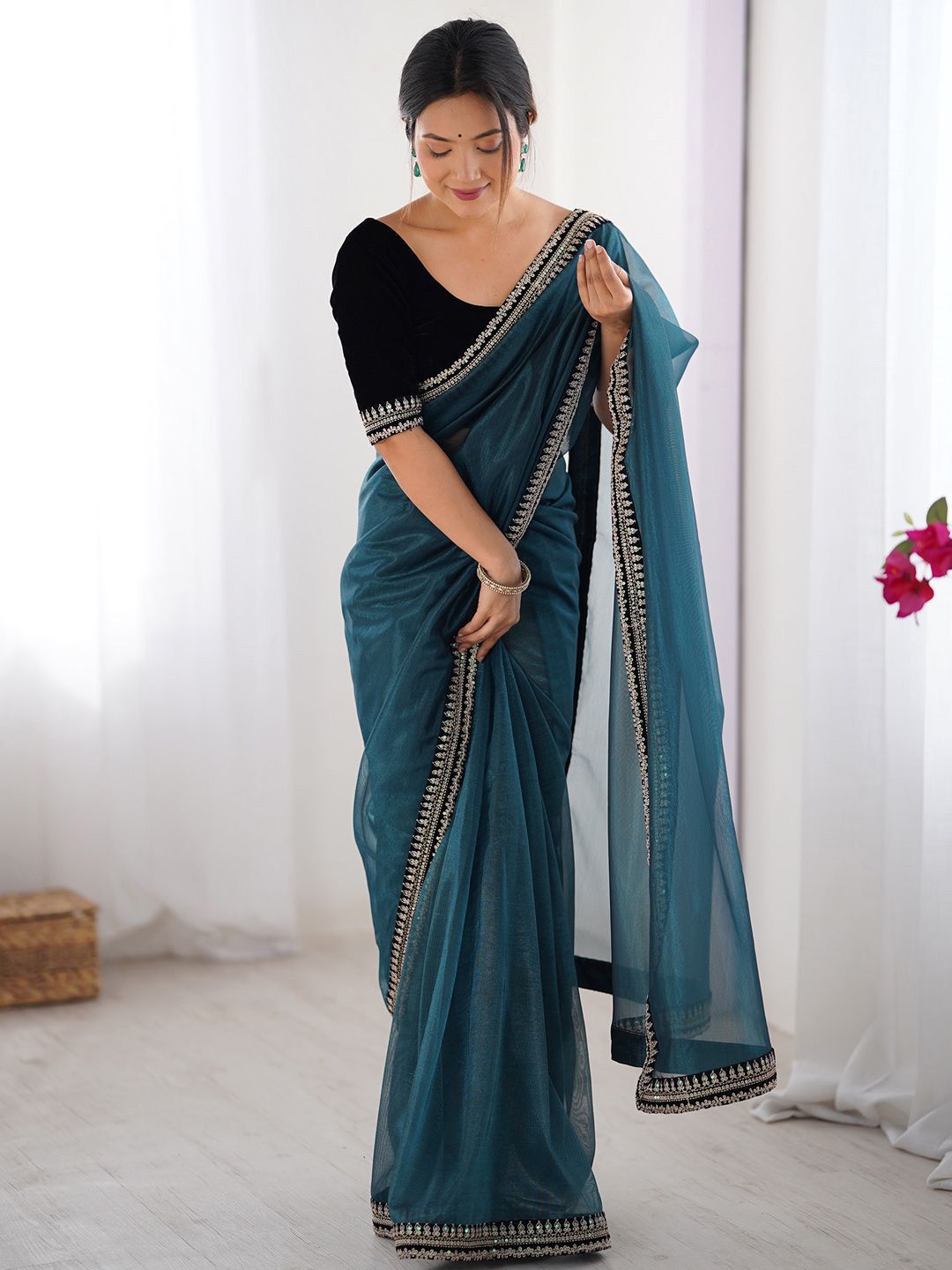 SOFT TWIL NET SILK EMBROIDERY WORK SAREE