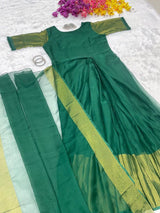 READY TO WEAR GOWN SAREE GREEN AND GOLDEN BORDER