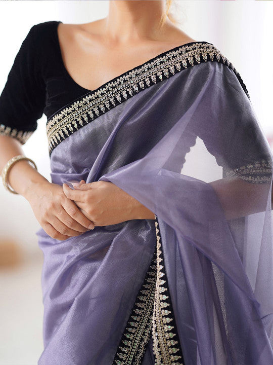 SOFT TWIL NET SILK EMBROIDERY WORK SAREE