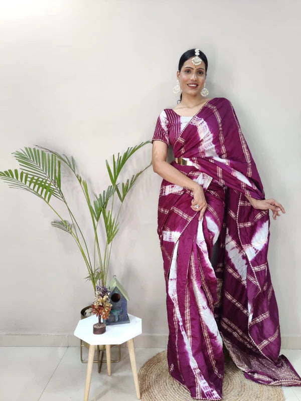 1-Min Ready To Wear Maroon Chanderi Silk Saree With Heavy Blouse