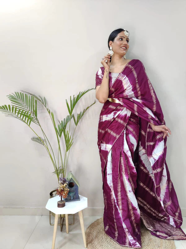 1-Min Ready To Wear Maroon Chanderi Silk Saree With Heavy Blouse