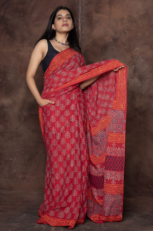 POCKET SAREE WITH READY TO WEAR PURE SOFT MUL MUL COTTON SILK SAREE
