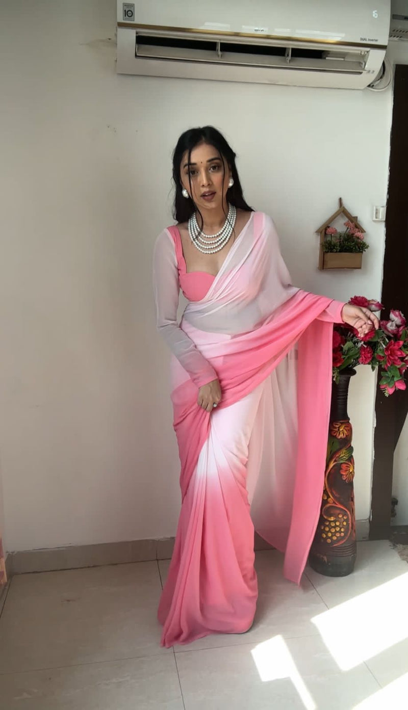 1 MIN READY TO WEAR  SAREE IN IMPORTED GEORGETTE WITH HEAVY BLOUSE