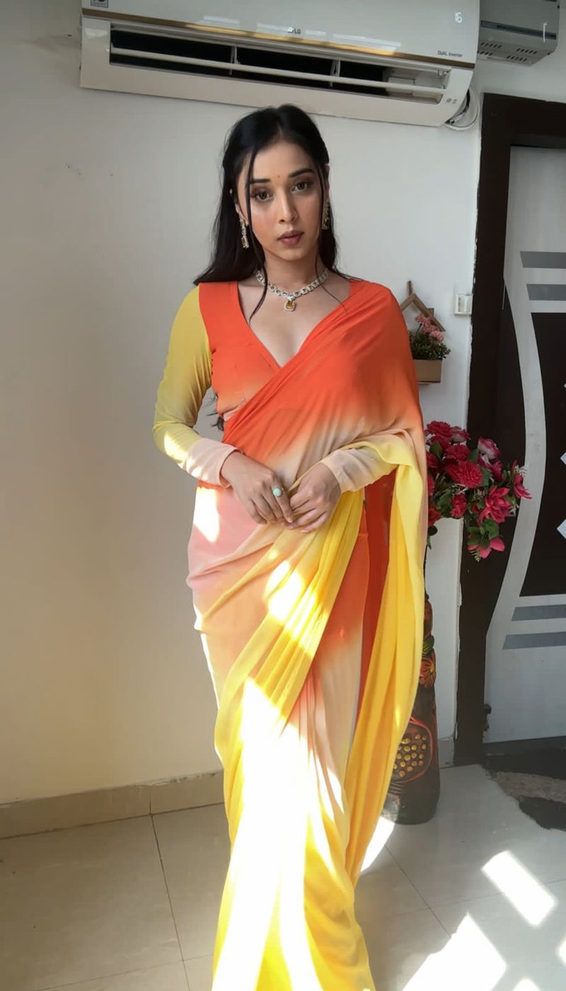 1 MIN READY TO WEAR  SAREE IN IMPORTED GEORGETTE WITH HEAVY BLOUSE