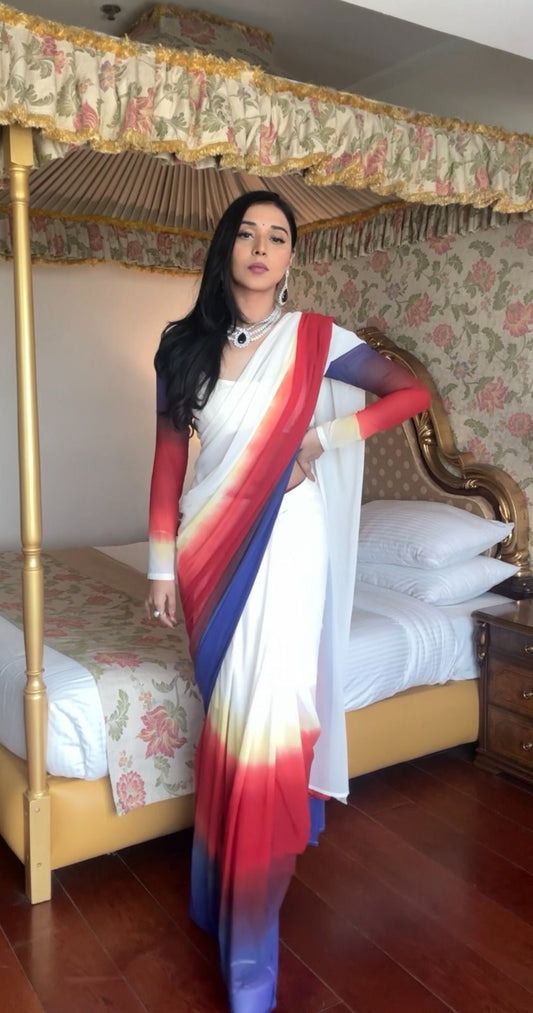 1 MIN READY TO WEAR  SAREE IN IMPORTED GEORGETTE WITH HEAVY BLOUSE