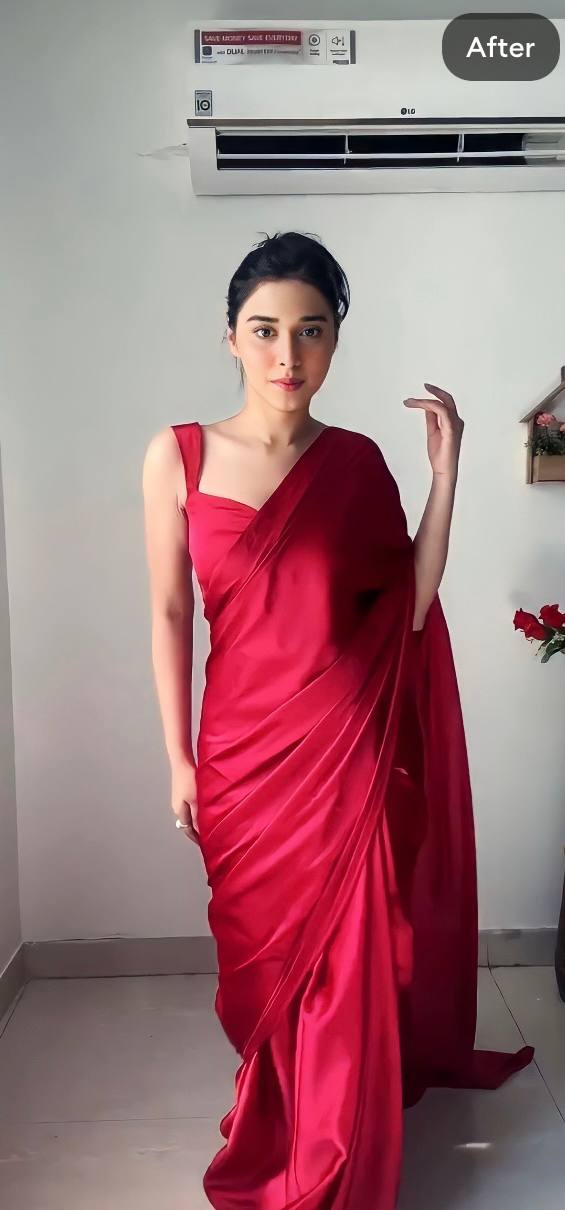 1 MIN READY TO WEAR  SAREE IN PURE SOFT SATIN SILK  SAREE WITH BLOUSE