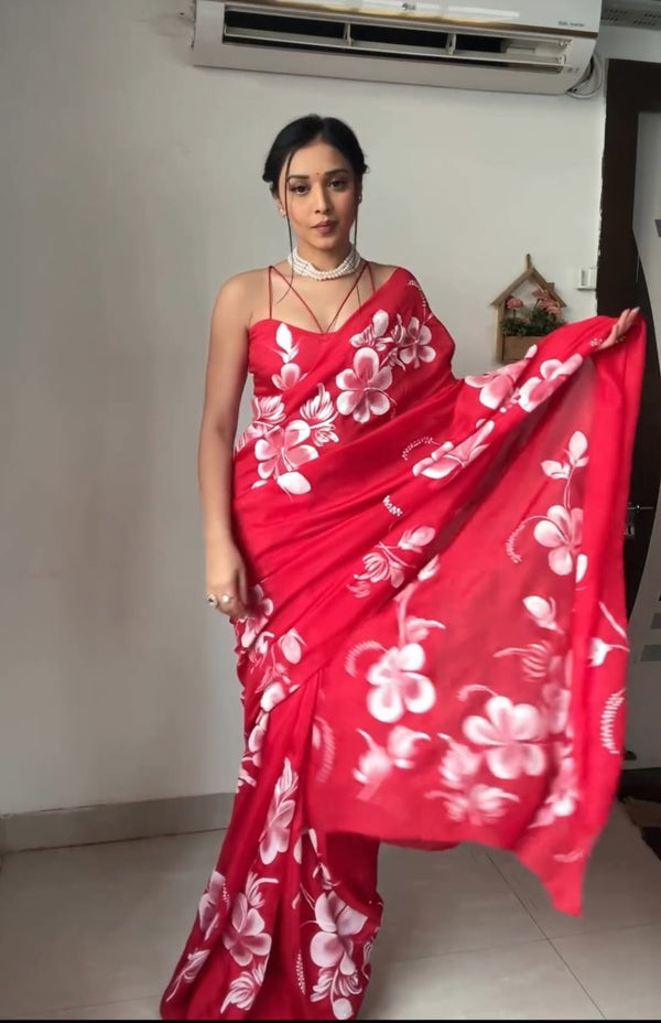 1-MIN READY TO WEAR  SAREE IN SOFT GEORGETTE SILK WITH BLOUSE