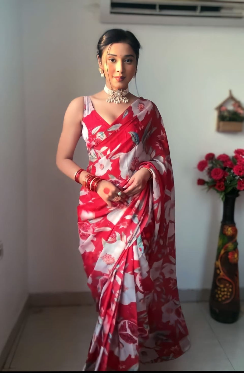 1 MIN READY TO WEAR  SAREE IN SOFT GEORGETTE SILK WITH BLOUSE