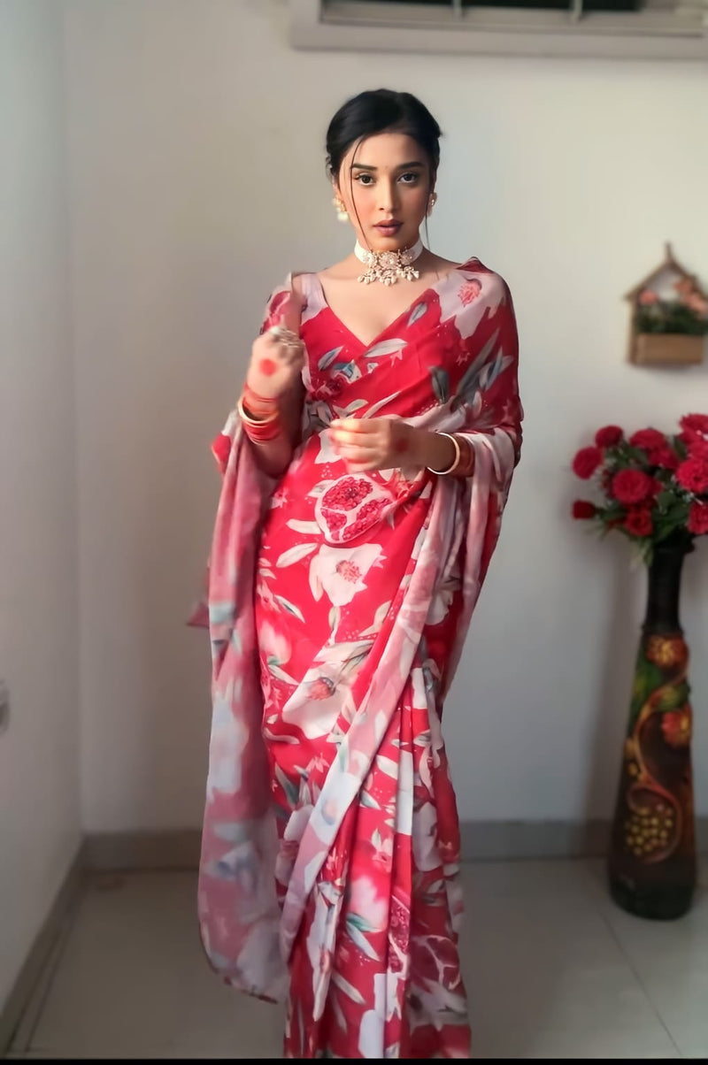 1 MIN READY TO WEAR  SAREE IN SOFT GEORGETTE SILK WITH BLOUSE