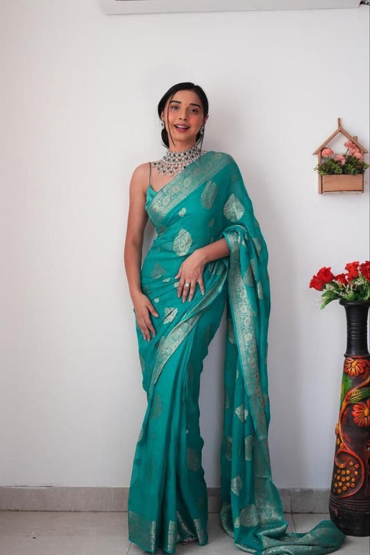 1-MIN READY TO WEAR BANARASI SILK SAREE WITH BLOUSE