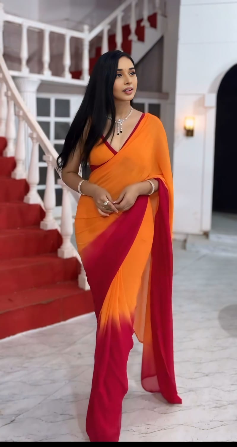 1 MIN READY TO WEAR  SAREE IN IMPORTED GEORGETTE WITH  BLOUSE