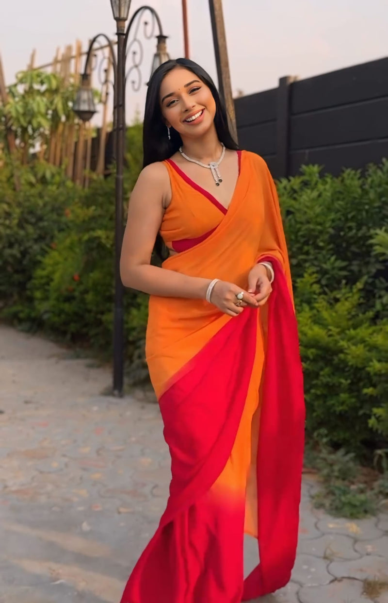 1 MIN READY TO WEAR  SAREE IN IMPORTED GEORGETTE WITH  BLOUSE