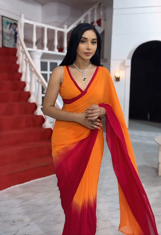 1 MIN READY TO WEAR  SAREE IN IMPORTED GEORGETTE WITH  BLOUSE