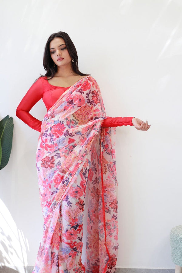 1 MIN READY TO WEAR  SAREE IN PURE SOFT GEORGETTE WITH  BLOUSE