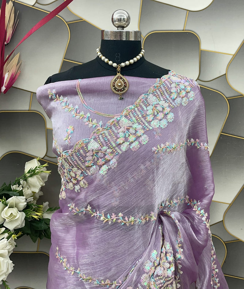 JIMICHOO SILK WITH BEAUTIFUL EMBROIDERY SEQUENCE DESIGN WITH BLOUSE