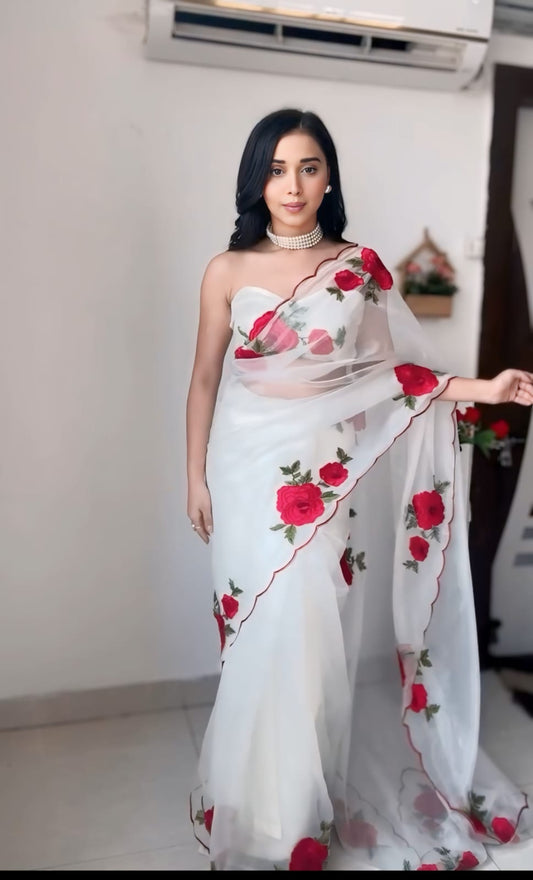 1 MIN READY TO WEAR  SAREE IN PURE SOFT ORGANZA  WITH  BLOUSE