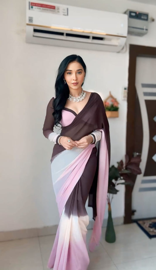 1 MIN READY TO WEAR  SAREE IN PURE SOFT GEORGETTE WITH  BLOUSE