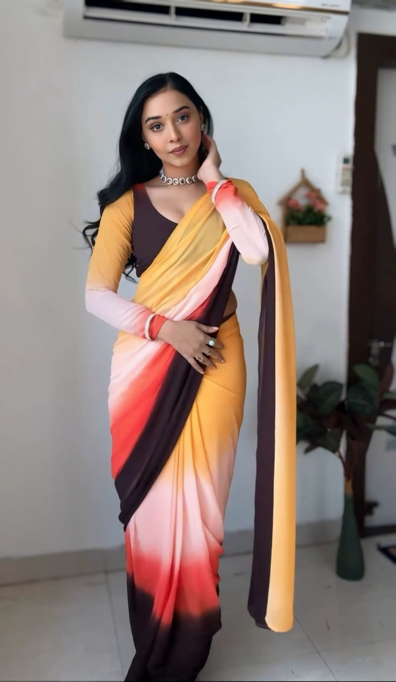 1 MIN READY TO WEAR  SAREE IN PURE SOFT GEORGETTE WITH  BLOUSE