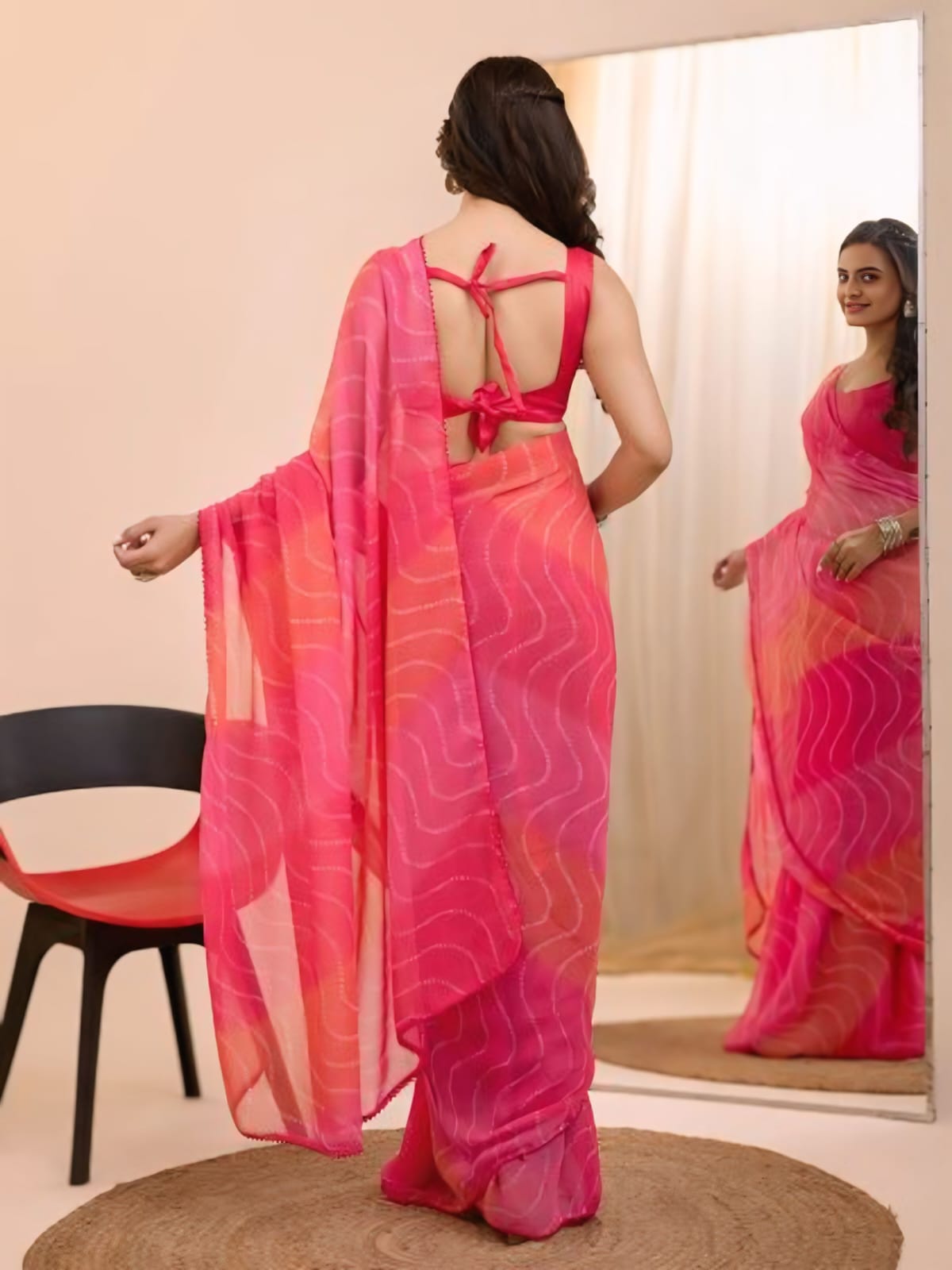 1 MINUTE READY TO WEAR LAHERIYA BANDHANI DESIGN  PURE SOFT GEORGETTE SILK