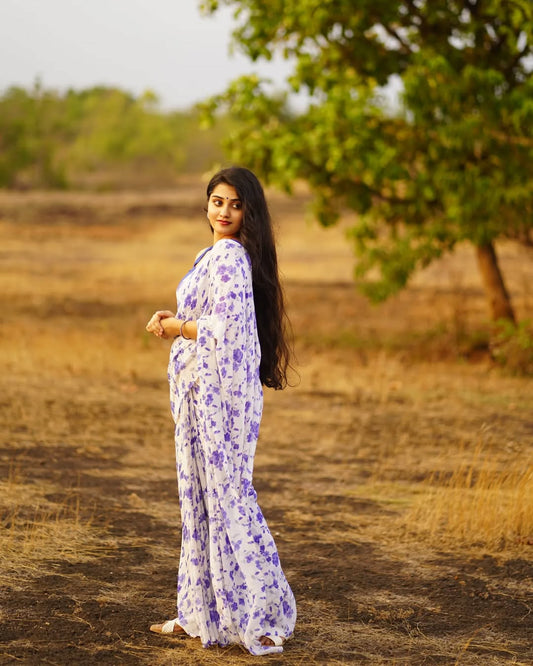 1 MIN READY TO WEAR  SAREE IN PURE SOFT GEORGETTE WITH  BLOUSE