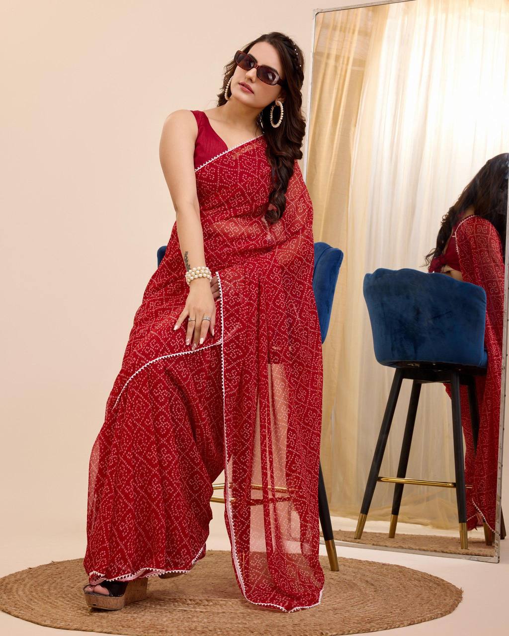 1 MIN READY TO WEAR  SAREE IN PURE SOFT GEORGETTE WITH  BLOUSE