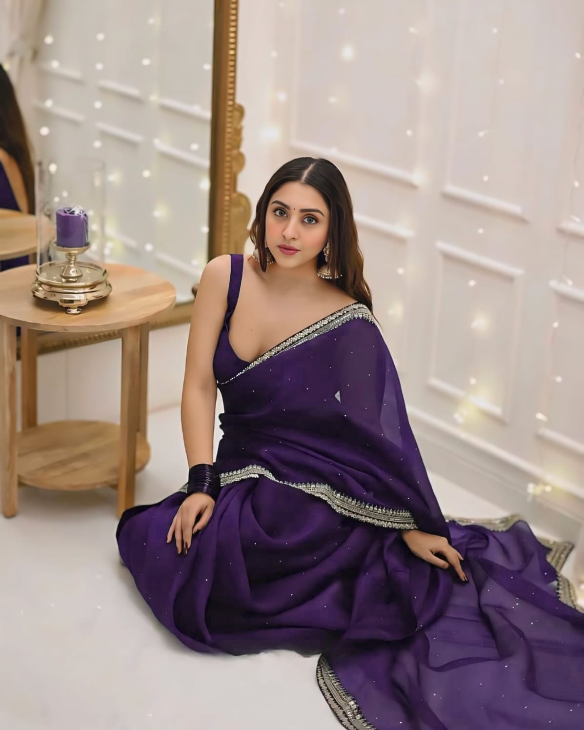 1 MIN READY TO WEAR PURE SOFT ORGANZA  SILK WITH BEAUTIFUL DIAMOND WORK