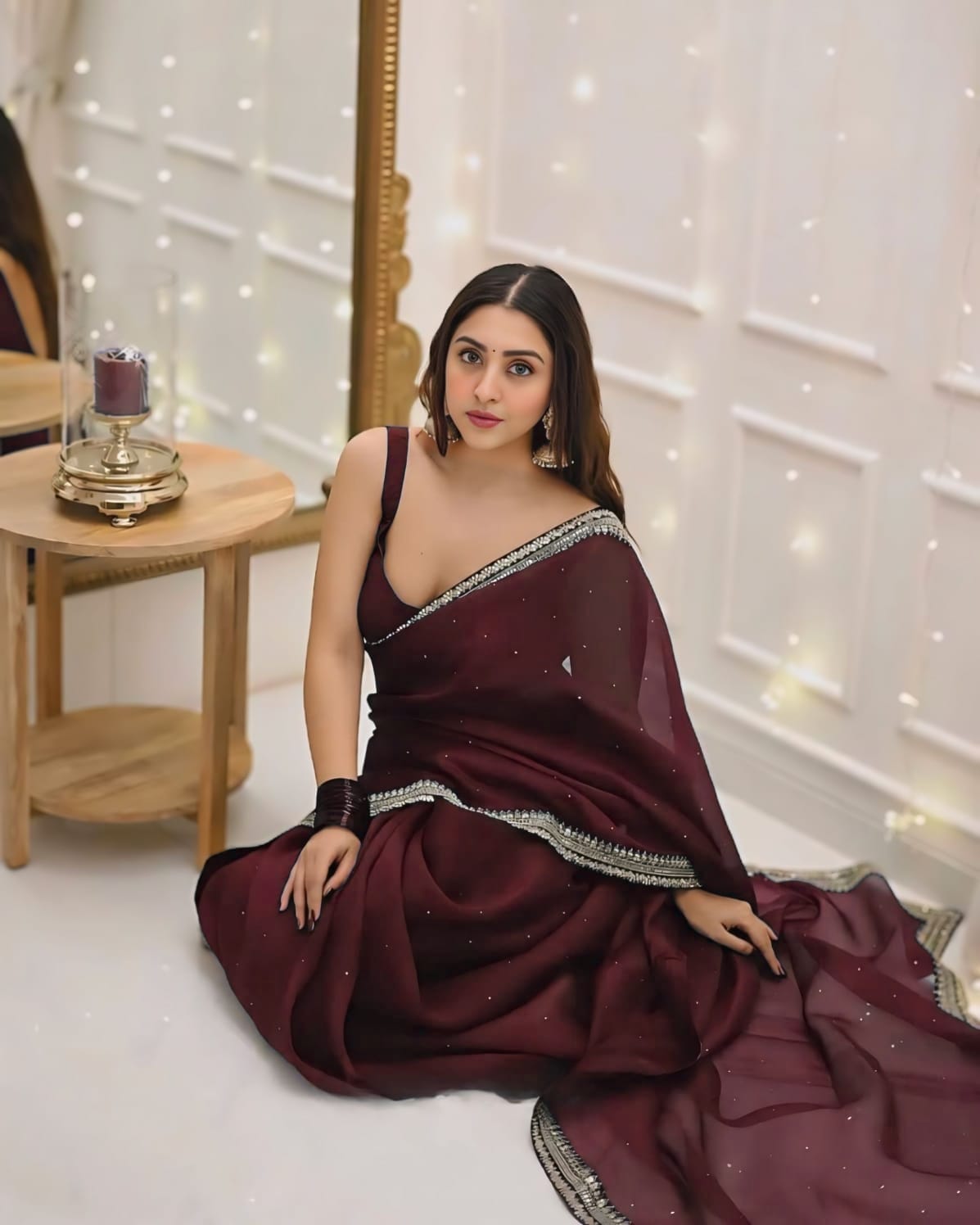 1 MIN READY TO WEAR PURE SOFT ORGANZA  SILK WITH BEAUTIFUL DIAMOND WORK