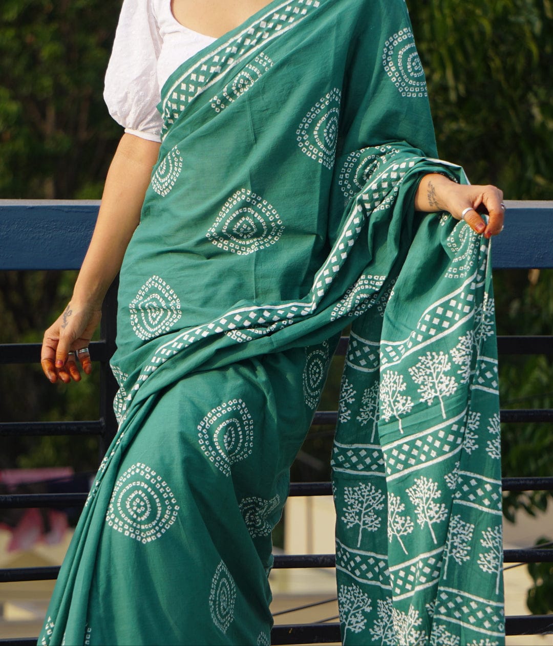 1 MIN READY TO WEAR SEA GREEN MUL COTTON DIGITAL PRINTED SAREE WITH POCKET