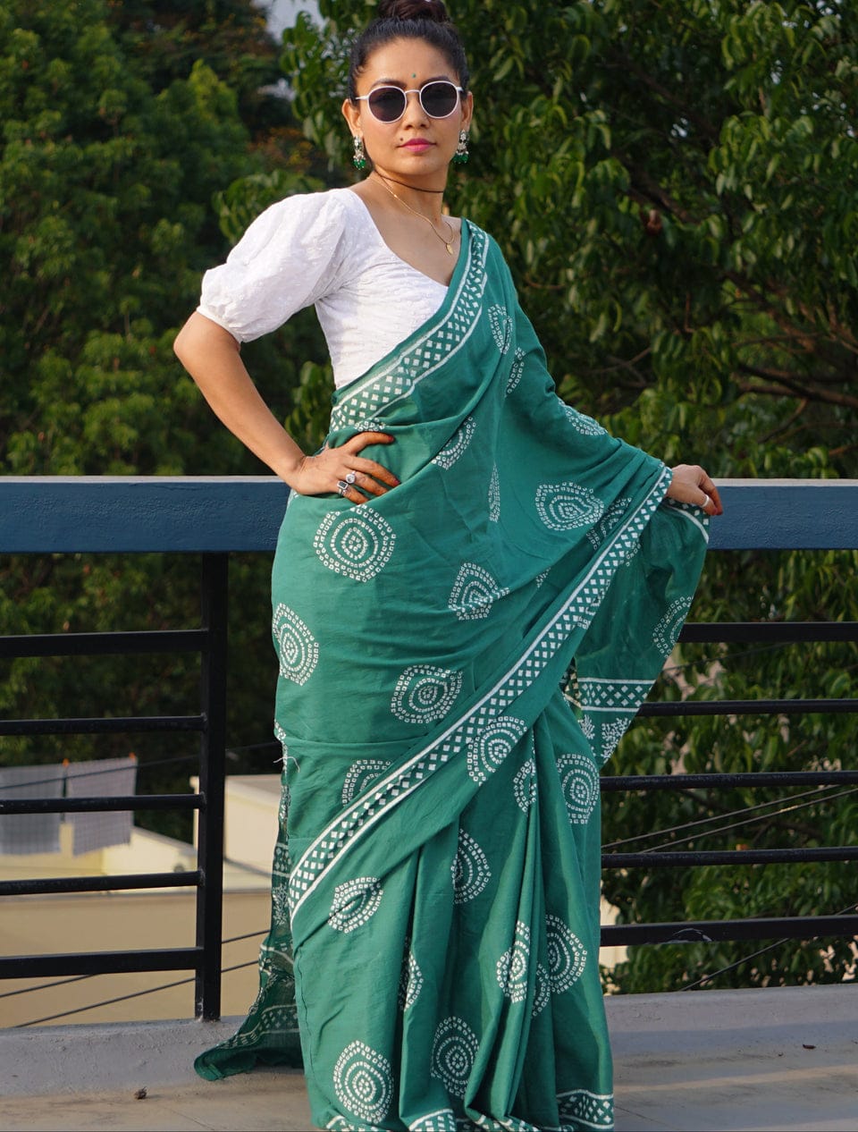 1 MIN READY TO WEAR SEA GREEN MUL COTTON DIGITAL PRINTED SAREE WITH POCKET