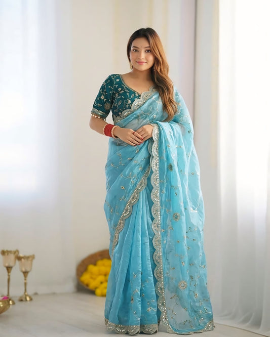 BEAUTIFUL PARTY WEAR TRADITIONAL SOFT FENDY SILK SAREE