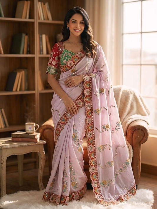 TRENDDING RANGOLI SILK SEQUENCE EMBROIDERY WORKED SAREE