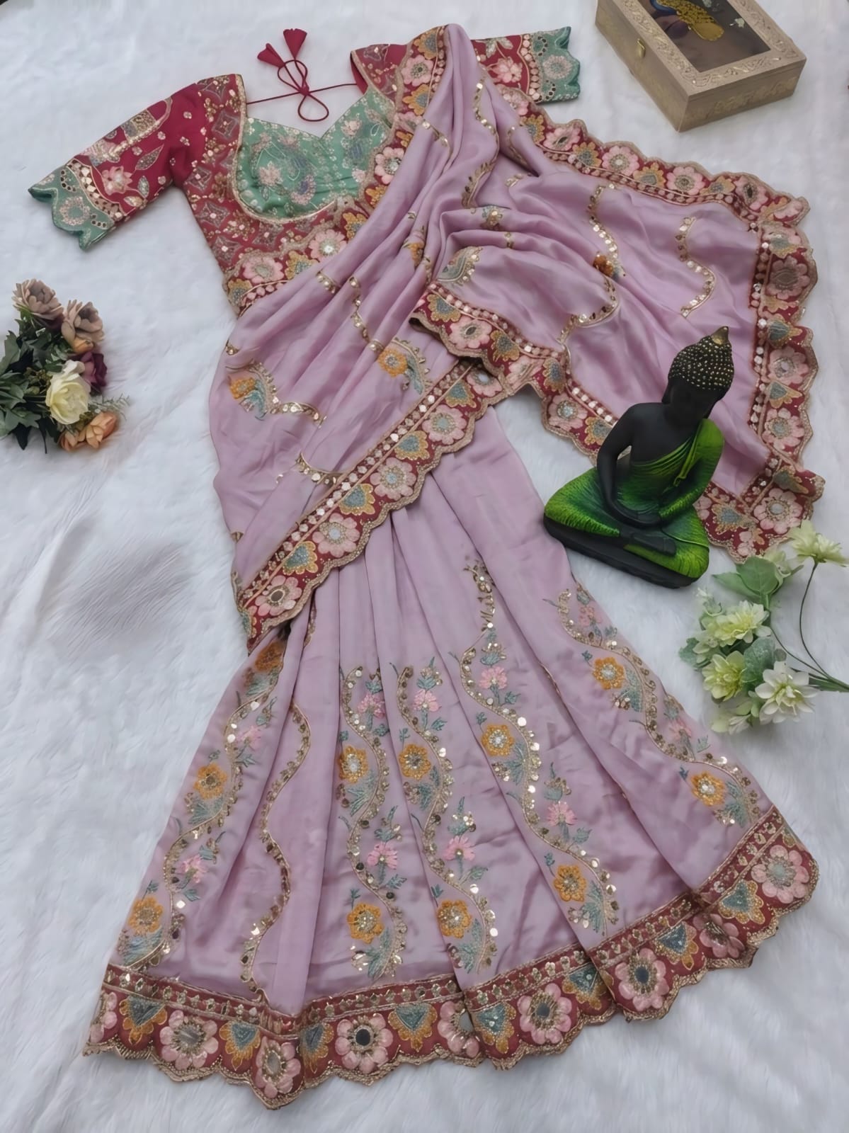 TRENDDING RANGOLI SILK SEQUENCE EMBROIDERY WORKED SAREE