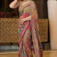 MULTICOLOR CHINON SILK PRINTED MIRROR WORK SAREE