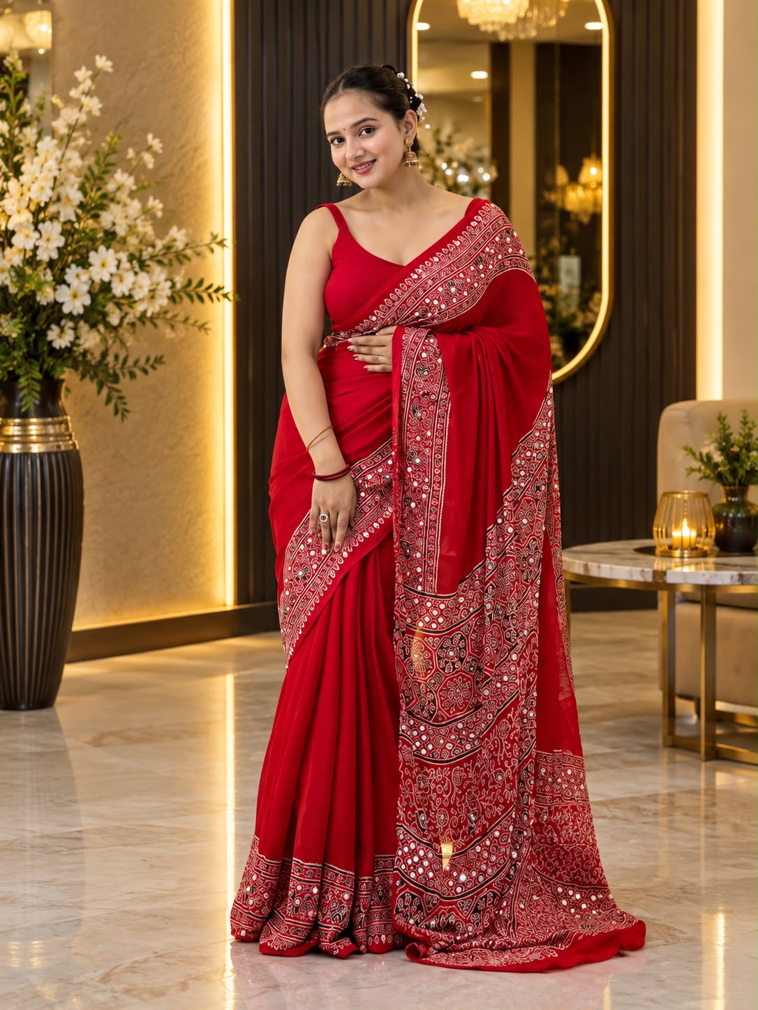 JAPAN SILK SAREE WITH REAL MIRROR WORK & DESIGNER BORDER
