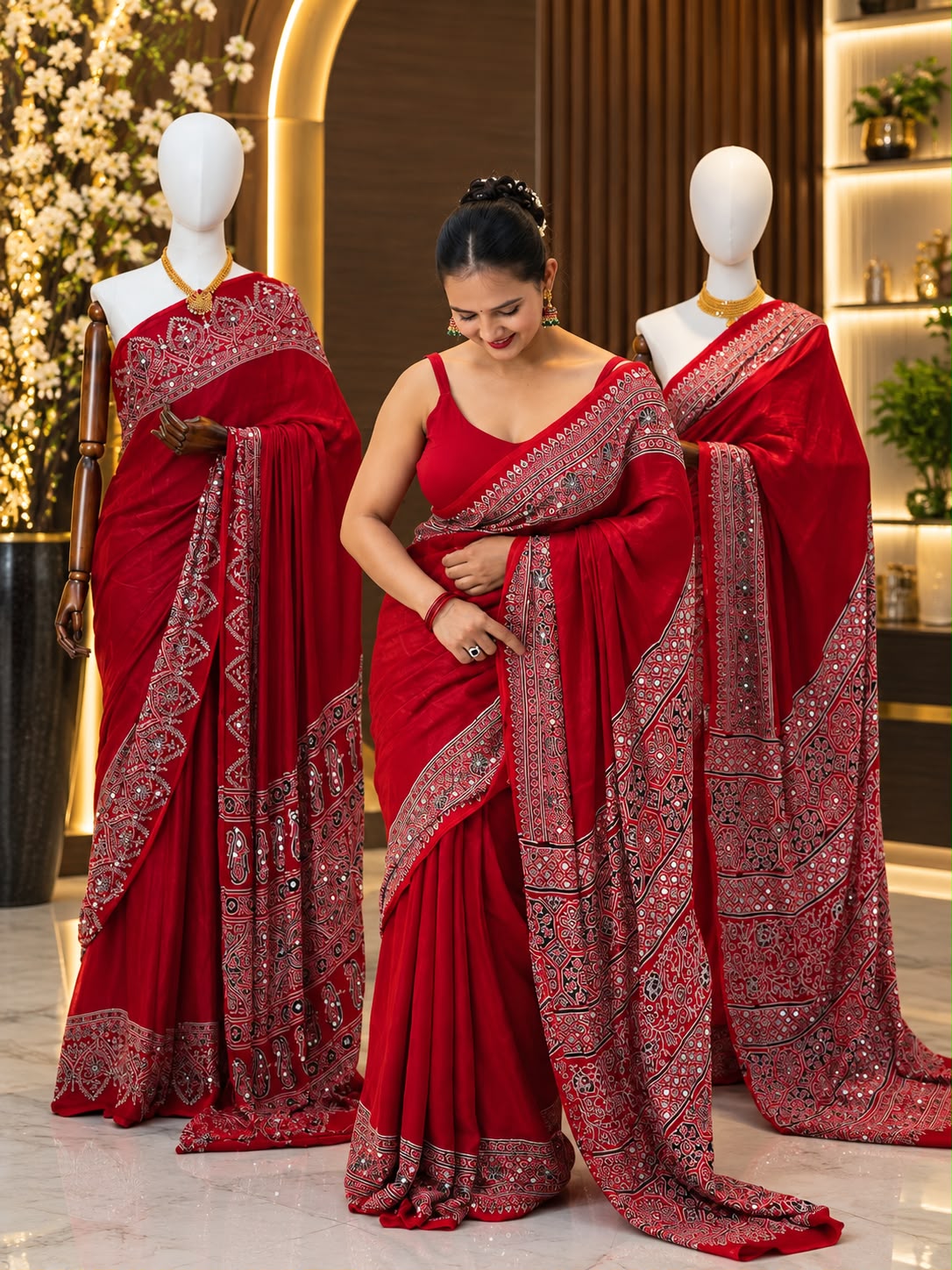 JAPAN SILK SAREE WITH REAL MIRROR WORK & DESIGNER BORDER
