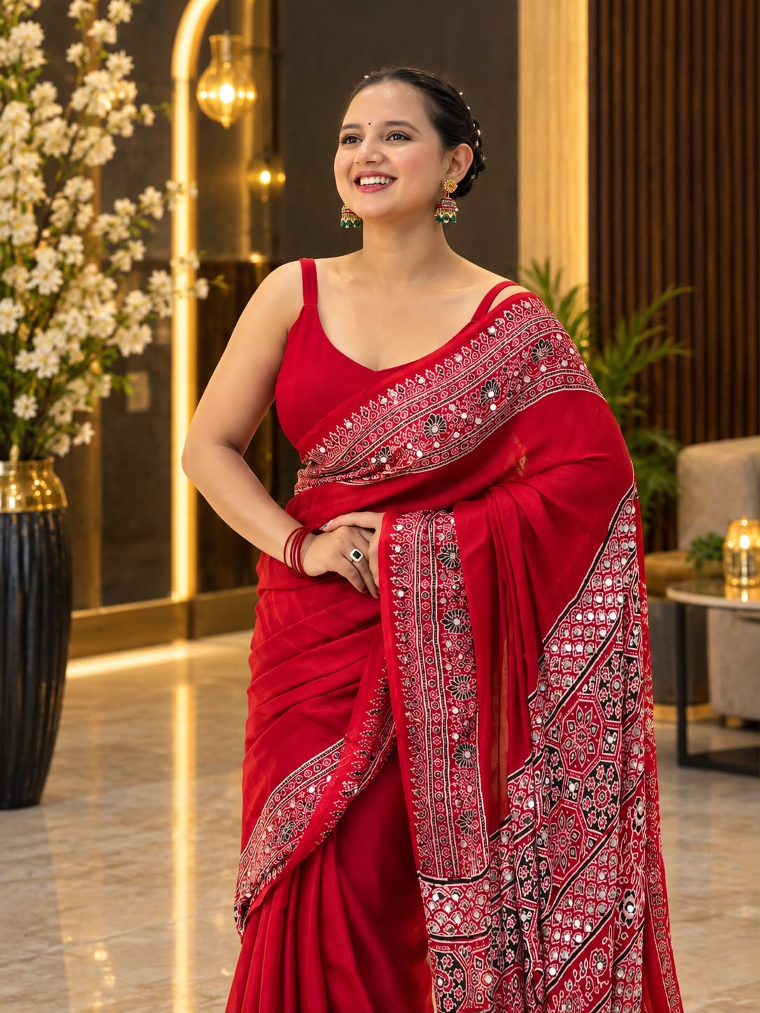 JAPAN SILK SAREE WITH REAL MIRROR WORK & DESIGNER BORDER