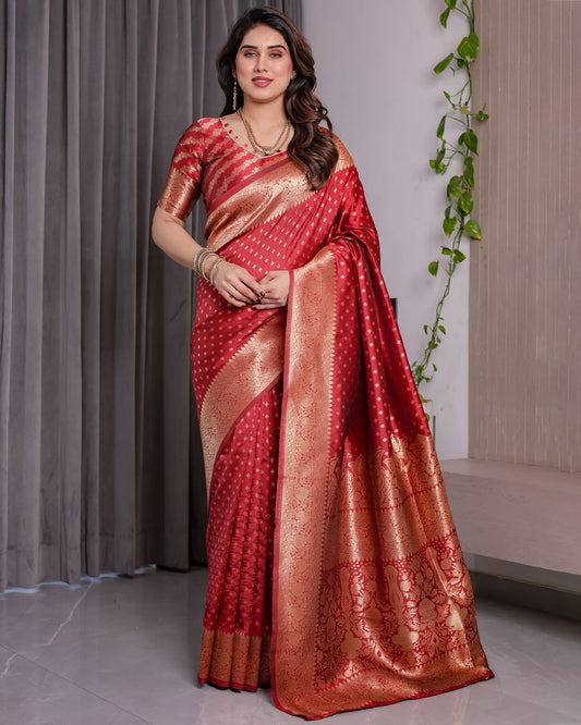 Magenta Pink Pure Kanjivaram Silk Saree with Golden Zari Weaving