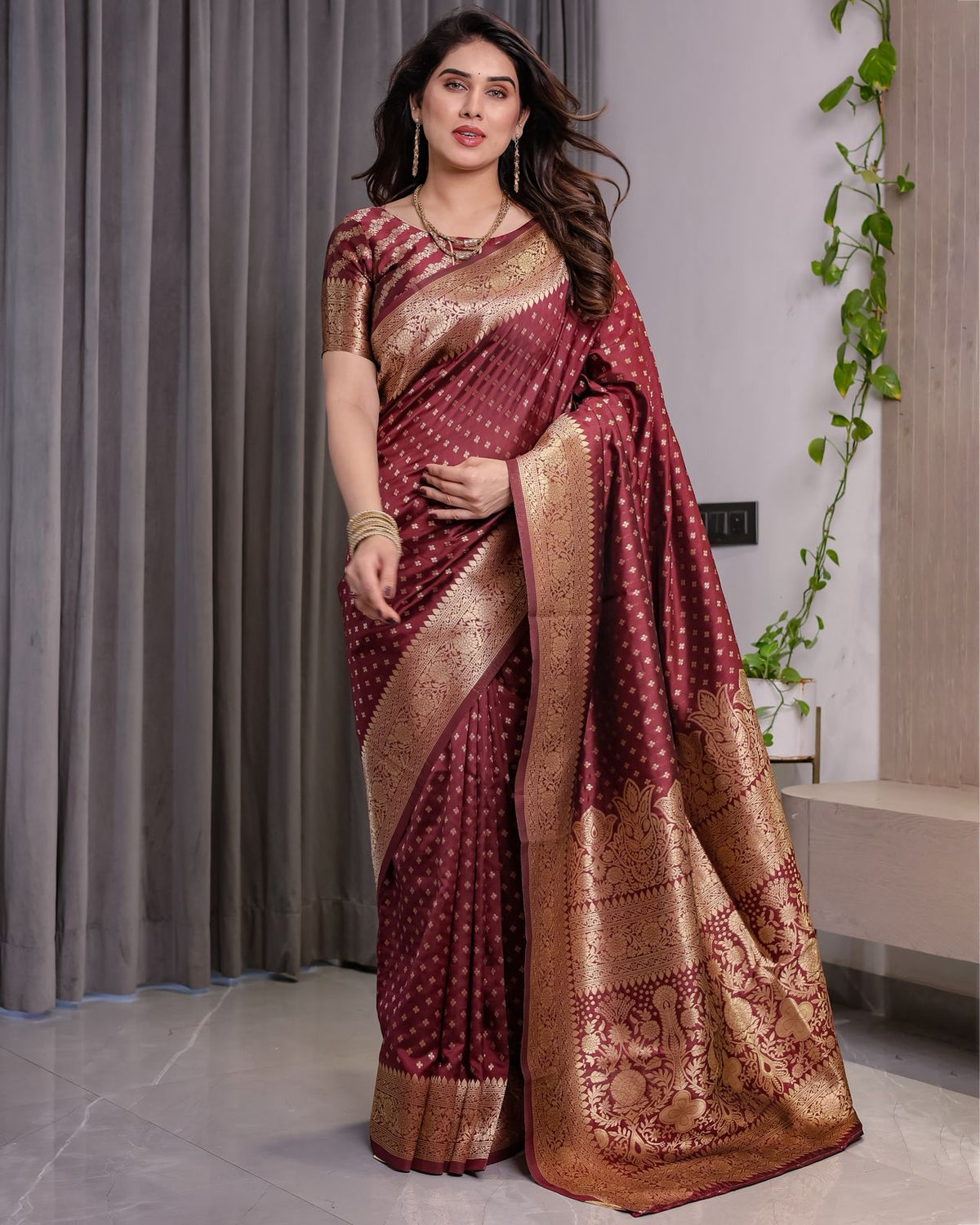 Magenta Pink Pure Kanjivaram Silk Saree with Golden Zari Weaving