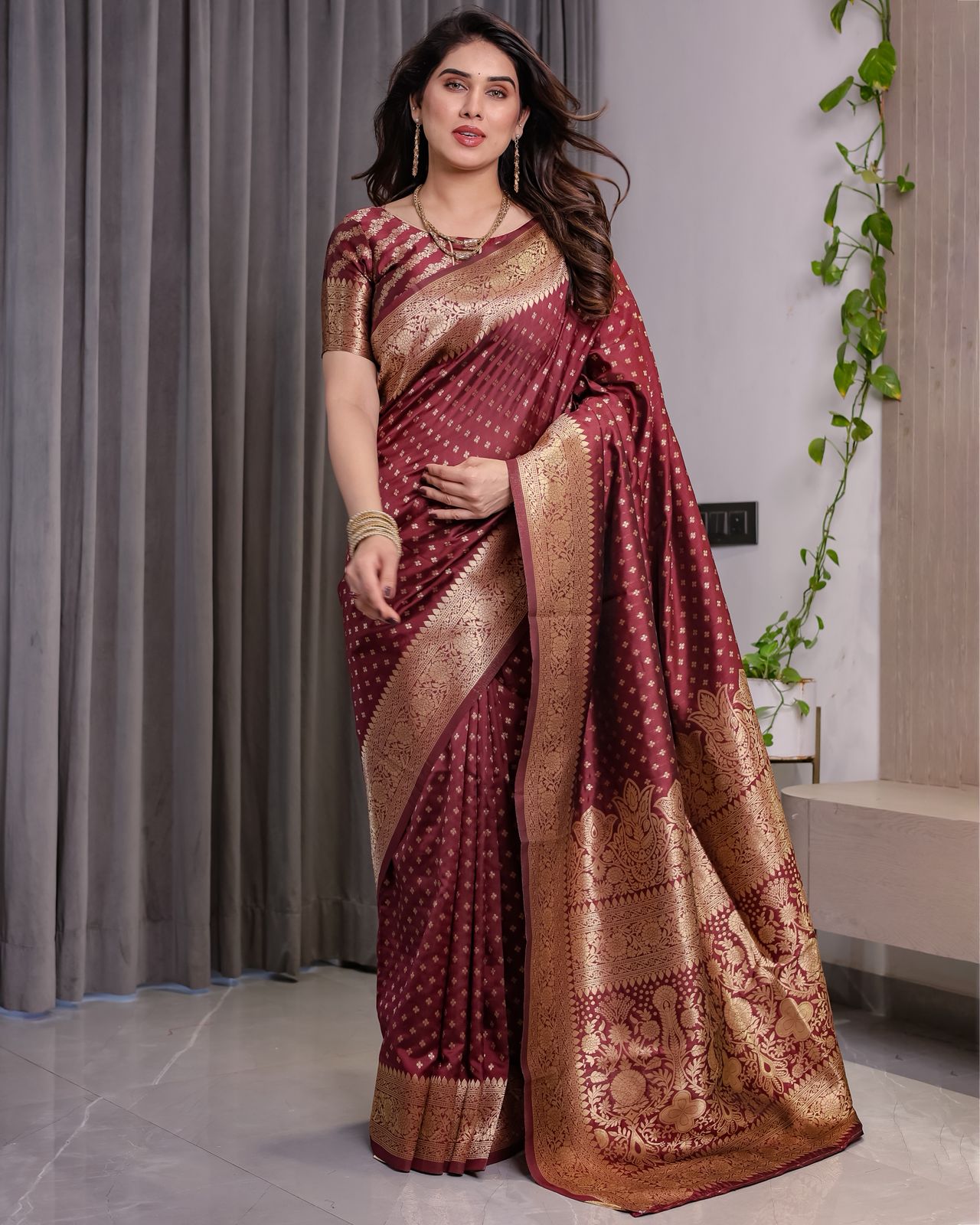Magenta Pink Pure Kanjivaram Silk Saree with Golden Zari Weaving