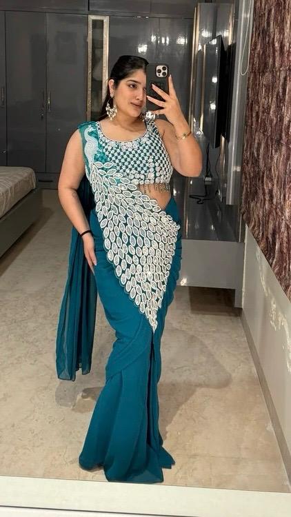 TRENDING READY TO WEAR SAREE WITH FULLY EMBROIDERED STYLIST BLOUSE