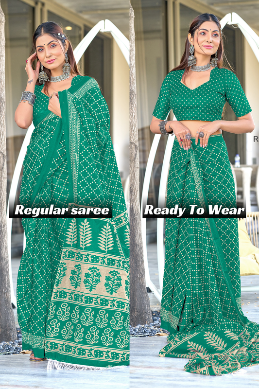 PURE COTTON FANCY BAGRU BLOCK PRINT SAREE