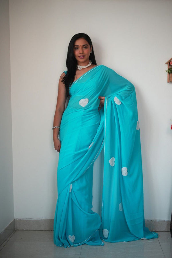 1 MIN READY TO WEAR SAREE IN IMPORTED GEORGETTE WITH HEAVY BLOUSE