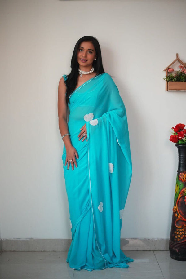 1 MIN READY TO WEAR SAREE IN IMPORTED GEORGETTE WITH HEAVY BLOUSE