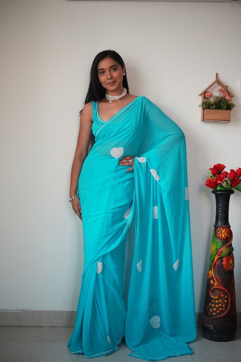 1 MIN READY TO WEAR SAREE IN IMPORTED GEORGETTE WITH HEAVY BLOUSE