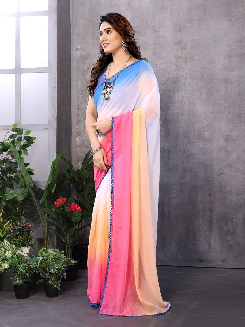 1 MIN READY TO WEAR  SAREE IN GEORGETTE WITH BANGLORI  BLOUSE